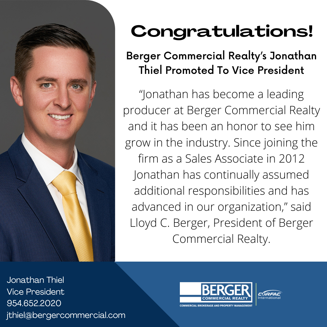 Berger Commercial Realty’s Jonathan Thiel Promoted To Vice President